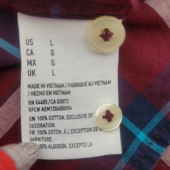 American Eagle Shirt Mens Large Red Plaid Classic Fit Long Sleeve Button Down - Picture 9 of 12